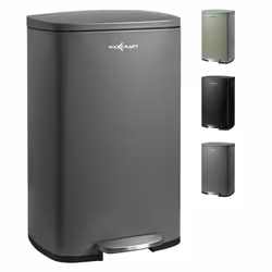 Poubelle à pédale - MAXCRAFT - avec Couvercle 50 litres en Gris - Acier - Seau Intérieur et Couvercle Fermeture en Douceur