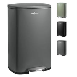 Poubelle à pédale - MAXCRAFT - avec Couvercle 50 litres en Gris - Acier - Seau Intérieur et Couvercle Fermeture en Douceur
