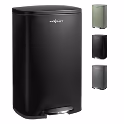 Poubelle à pédale - MAXCRAFT - avec Couvercle 50 litres en Noir - Acier - Seau Intérieur et Couvercle Fermeture en Douceur