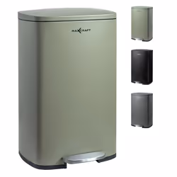 Poubelle à pédale - MAXCRAFT - avec Couvercle 50 litres en Vert - Acier - Seau Intérieur et Couvercle Fermeture en Douceur