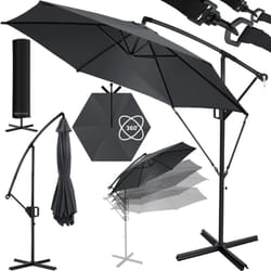 Alu Parasol + Couverture Ø300 cm / Ø350 cm avec manivelle Parasol à manivelle avec support Protection uv Aluminium 350cm / Anthracite - Kesser