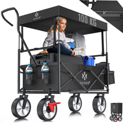 Kesser - Bollerwagen pliable avec toit Chariot à main Chariot de transport Chariot d'outillage incl. 2 poches en filet et une poche extérieure