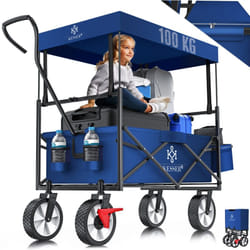 Kesser - Bollerwagen pliable avec toit Chariot à main Chariot de transport Chariot d'outillage incl. 2 poches en filet et une poche extérieure