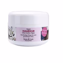Jean & Len Repair Haarkur, 250 ml, Femmes, Cheveux abimés, Hydratant, Nourrissant, Revitalisant, Noix de coco, Vase
