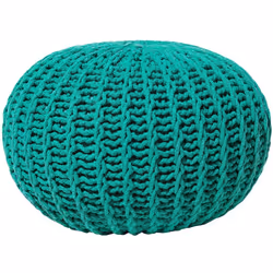 Pouf rond tricoté en coton vert. Que votre style soit boho chic, d'inspiration marocaine ou décontracté, ce pouf ne manquera  ...