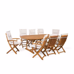 Ensemble de jardin en bois 8 places - BELIANI - MAUI - Table extensible - Chaises pliables - Coussins inclus