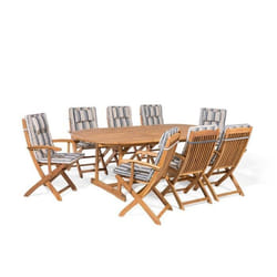 Ensemble de jardin en bois 8 places - BELIANI - MAUI - Extensible - Coussins à rayures bleu et beige