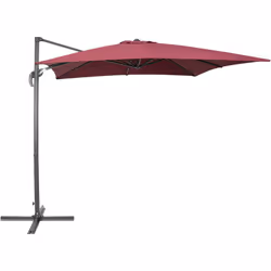 Parasol avec pied déporté gris et toile bordeaux. Ce grand parasol de jardin présente un design épuré et minimaliste qui conv ...