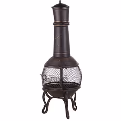 Cheminée de jardin en acier. Ce foyer combine la fonction d'un chauffage d'extérieur avec la possibilité de griller des repas ...