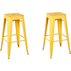 Lot 2 Chaises Tabourets de Bar Industriels en Acier Jaune Doré 76 cm Empilables et Pratiques pour Cuisine ou Salle à Manger au Design Moderne Beliani