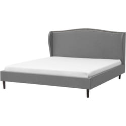 Lit Double en Tissu Gris 180 x 200 cm avec Haute Tête de Lit Cloutée Elégant et Minimaliste pour Chambre au Style Transitionnel ou Classique Beliani