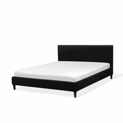 Lit 160x200 cm en lin noir - BELIANI - FITOU - Classique - Bois - Panneaux de particules