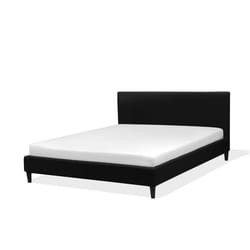 Lit 160x200 cm en lin noir - BELIANI - FITOU - Classique - Bois - Panneaux de particules