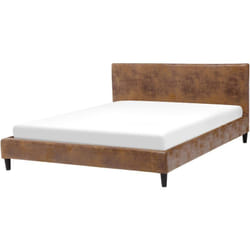 Beliani - Lit Double en Cuir pu Marron 160 x 200 cm Design Minimaliste avec Touche Rétro pour Chambre Moderne ou Contemporaine