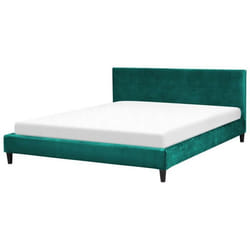 Lit double en velours vert foncé 180x200 cm FITOU