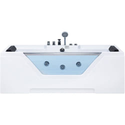 Baignoire Balnéo de Forme Rectangulaire en Acrylique avec 2 Appui-Têtes Surface Vitrée Bleuté et une Capacité de 320 Litres Max Beliani