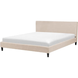 Lit Double en Tissu Beige 180 x 200 cm Design Minimaliste avec Touche Rétro pour Chambre Moderne ou Scandinave Beliani