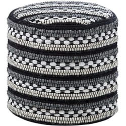 Pouf de Forme Cylindrique fabriqué en Laine et en Coton Noir et Blanc avec Motif à Rayure au Style Bohème Beliani