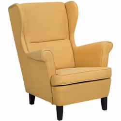 Fauteuil type bergère en tissu jaune. Ce fauteuil de type bergère vous promettra des moments de détente absolus. Revêtue en t ...
