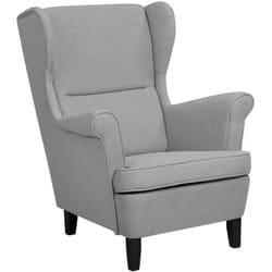 Beliani - Fauteuil Bergère Haut Dossier Tapissé en Tissu Gris de Qualité pour Salon Style Vintage Rétro et Scandinave