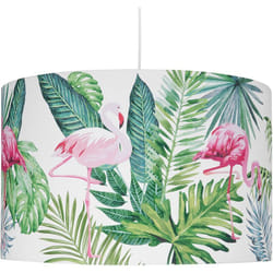 Beliani - Lampe Suspension Motif Flamant et Palmier Blanc Vert et Rose en Tissu Haut de Gamme E27 40W Design Tendance pour Chambre ou Salon Moderne