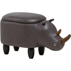 Petit Tabouret Pouf pour Enfant 35 cm de Hauteur en Forme de Rhinocéros Cuir pu Gris Foncé avec Coffre de Rangement et Pieds en Bois Beliani