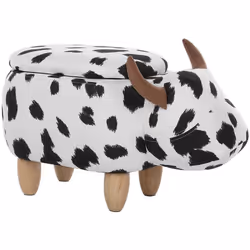 Tabouret - pouf animal vache en tissu blanc et noir avec rangement. Ce tabouret en forme de vache sera parfait dans une chamb ...