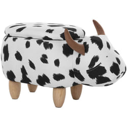 Petit Tabouret Pouf pour Enfant 35 cm de Hauteur en Forme de Vache en Tissu Noir et Blanc avec Coffre de Rangement et Pieds en Bois d'Hévéa Beliani