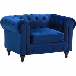 Fauteuil en velours bleu cobalt au style anglais classique. Ce somptueux fauteuil Chesterfield en velours bleu cobalt de haut ...