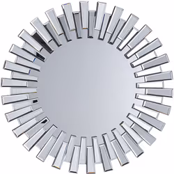 Miroir rond argenté élégant et moderne. La forme arrondie et harmonieuse du miroir est entourée d'un cadre de style solaire a ...
