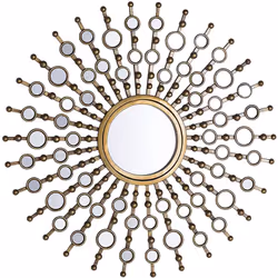 Miroir doré de forme solaire moderne. Ce miroir au cadre doré de forme solaire réchauffera votre intérieur grâce à la lumière ...