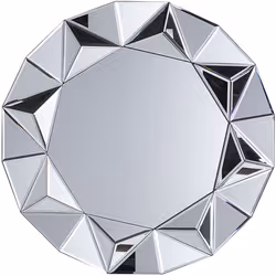 Miroir rond argenté élégant et rétro. La forme arrondie et harmonieuse du miroir est entourée d'un cadre en étoile argenté. S ...