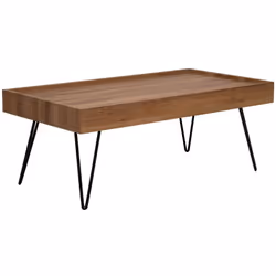 Table basse classique en bois marron et pieds en métal. Cette table basse impressionne par la beauté de sa forme et de sa str ...