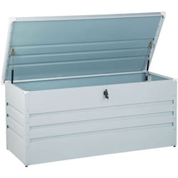 Coffre de Rangement Extérieur 132 x 62 cm 400 Litres en Acier Galvanisé Gris Clair Idéal pour les Accessoires de Jardin Durable et Décoratif Beliani
