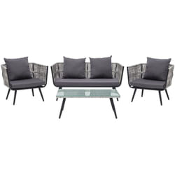 Salon Set de Terrasse Canapé et 2 Fauteuils en Rotin Gris avec Coussins d'Assise Marron Matières Durables et Design Moderne Tendance Beliani