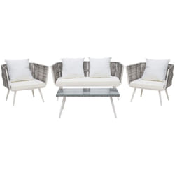 Salon Set de Terrasse Canapé et 2 Fauteuils en Rotin Beige avec Coussins d'Assise Blancs Matières Durables et Design Moderne Tendance Beliani