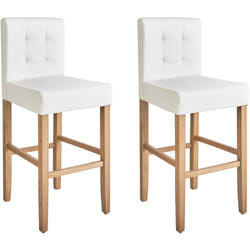 Lot de 2 Chaises de Bar en Cuir pu Blanc Crème Acier et Pieds Bois de Pin Madison