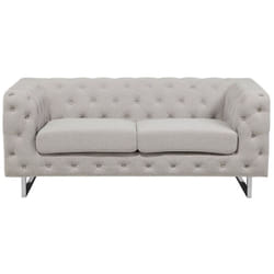 Canapé Fixe 2 Places Style Chesterfield Capitonnés en Tissu Beige avec Pieds en Acier Inox Top Tendance pour Salon Chic et Glamour Beliani