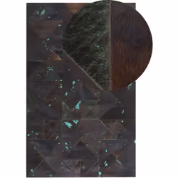 Tapis patchwork en cuir marron et turquoise 140 x 200 cm. Un tapis patchwork unique, ultra moderne, en cuir fait à la main. L ...