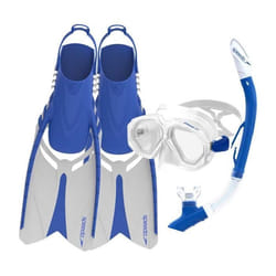 Speedo Leisure Dual Lenses and Fins Set Lunettes de Natation Mixte Adulte Transparent-Chroma Bleu (Multicolore) L-XL