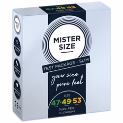 MISTER SIZE Test Packege Slim, Préservatif masculin, Lisse, Transparent, Latex, CE 0120 / ISO 4074, 0,05 mm