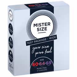 MISTER SIZE Test Package Wide, Préservatif masculin, Lisse, Transparent, Latex, CE 0120 / ISO 4074, 3 pièce(s)