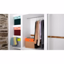 REMEMBER Tosca Boîte de rangement Carré Carton, Métal, Polyester Orange, Bois