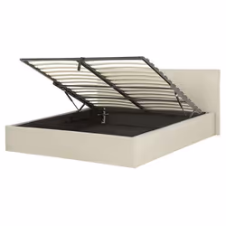 Lit double en tissu beige avec coffre 160 x 200 cm ORBEY