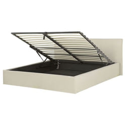 Lit double en tissu beige avec coffre 160 x 200 cm ORBEY