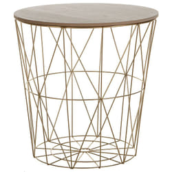 Beliani - Table Basse d'Appoint Ronde Plateau Effet Bois Clair sur Base en Acier Doré Design Ultra Moderne pour Salon Glamour