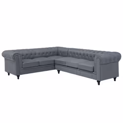 Canapé angle à droite 6 places en tissu gris clair CHESTERFIELD