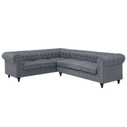 Canapé angle à droite 6 places en tissu gris clair CHESTERFIELD