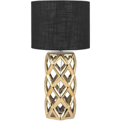 Beliani - Lampe de Table avec Socle Céramique Doré et Ajouré et Abat-jour Tambour en Tissu Noir E27 Max 40W Éclairage pour Salon ou Chambre Glamour