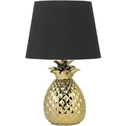 Lampe de Table Déco avec Pied en Forme d'Ananas Doré et Abat-jour Classique en Tissu Noir E27 Max 40W Éclairage Chic pour Salon Glamour Beliani